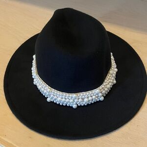Kendall & Kylie Black Hat with Pearl Detail